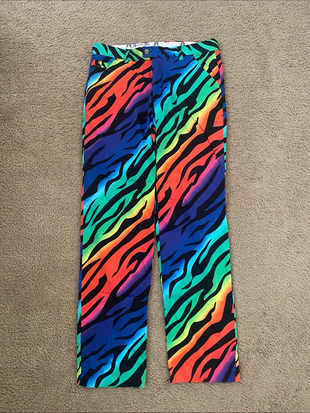 Men's Royal & Awesome Rainbow Zebra Print Golf Chinos 34 x 34